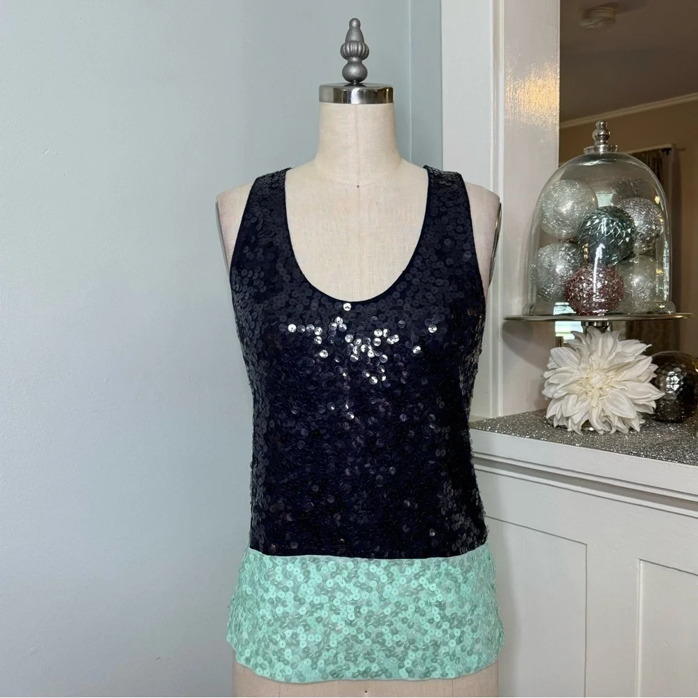 J. Crew Sequin Colorblock Tank Top Blue Green Sleeveless Style XS